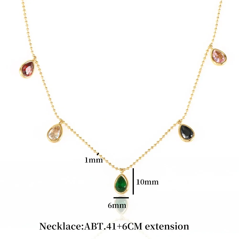 Colorful Zircon Water Drop Necklace Crystal Charm Necklace Jewelry