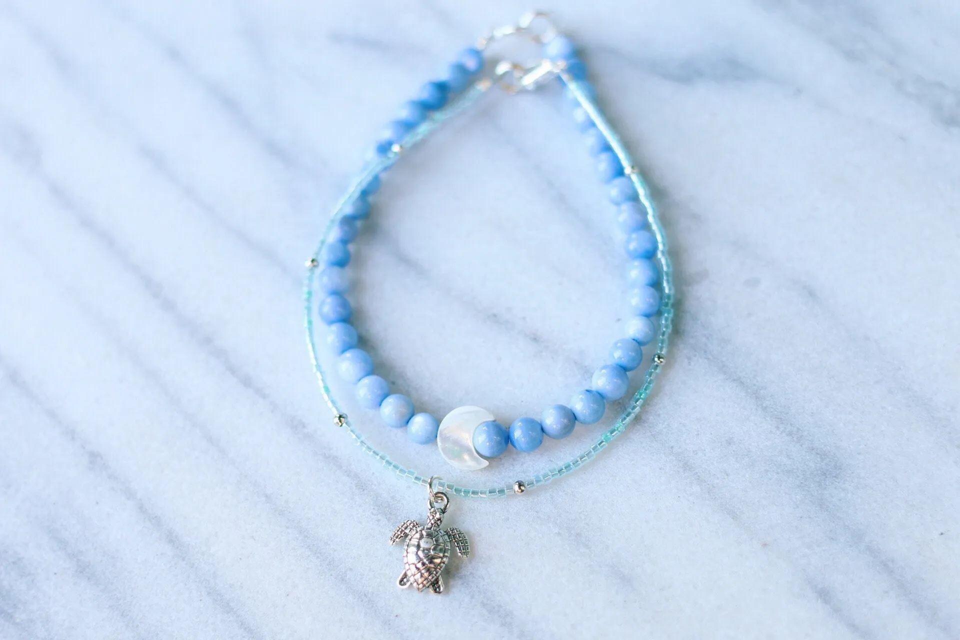 Crescent Moon Sea Shell Anklet, Sterling Silver Anklet, Beach Jewelry, Beaded Anklet
