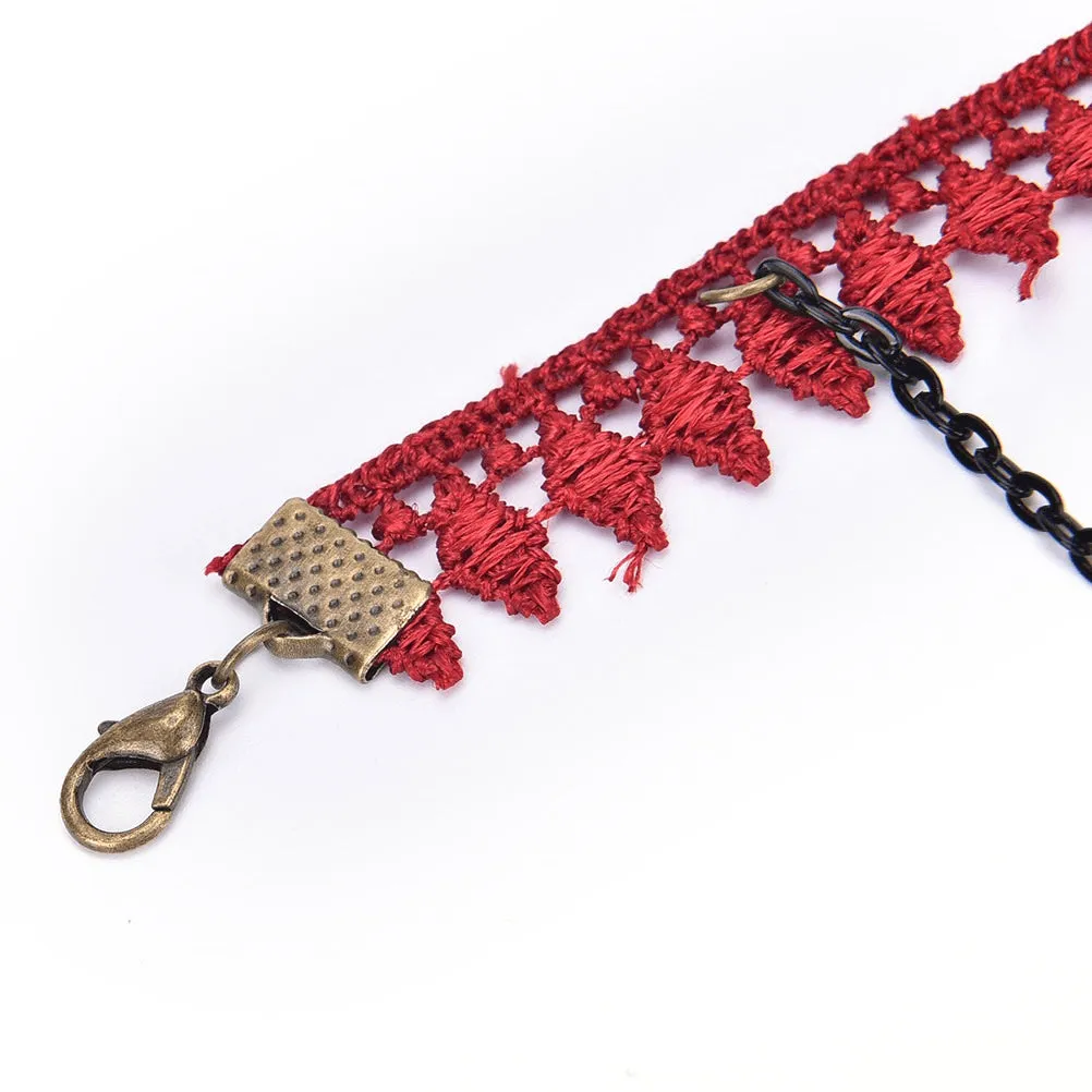 Crimson Rose Red Velvet Vintage Anklet