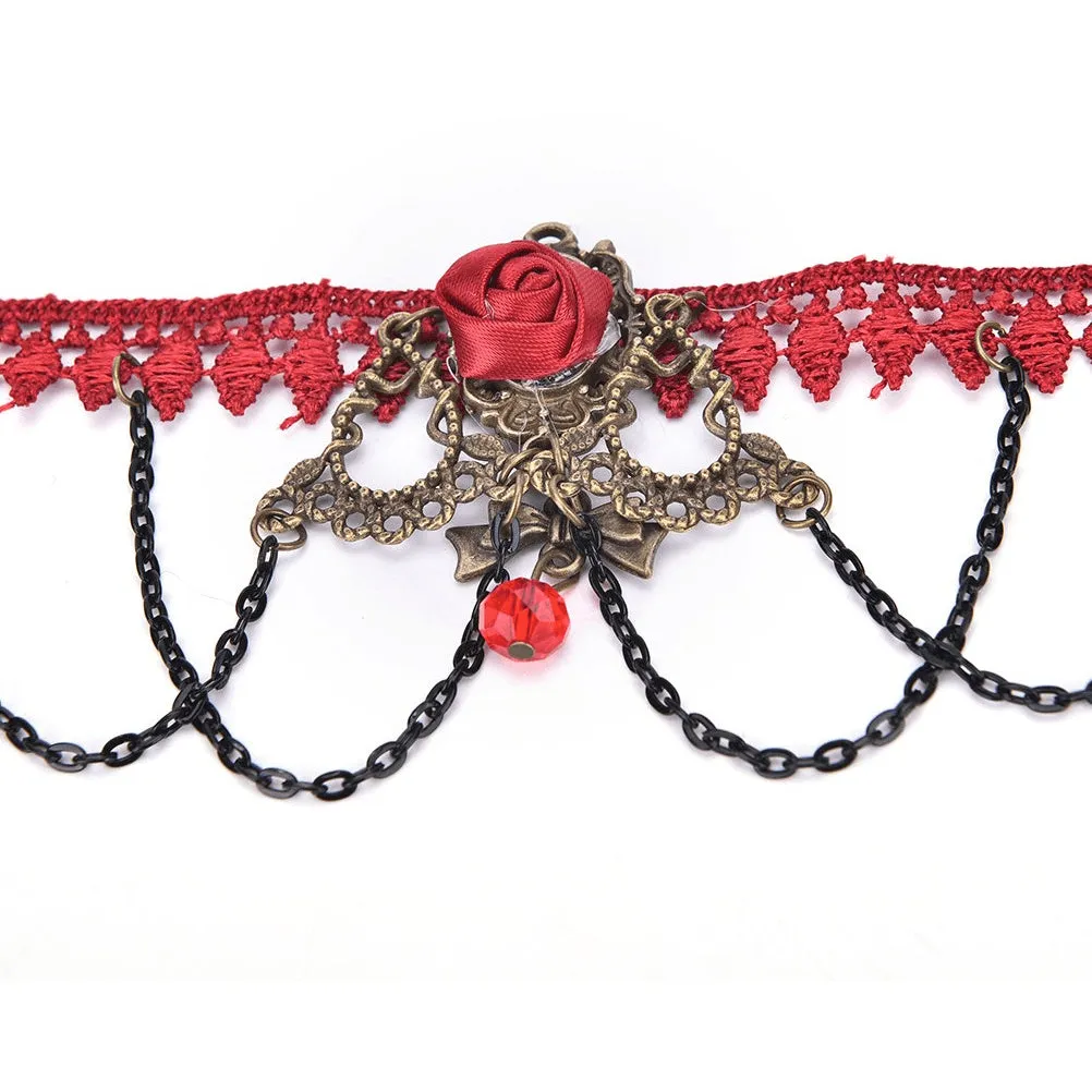 Crimson Rose Red Velvet Vintage Anklet