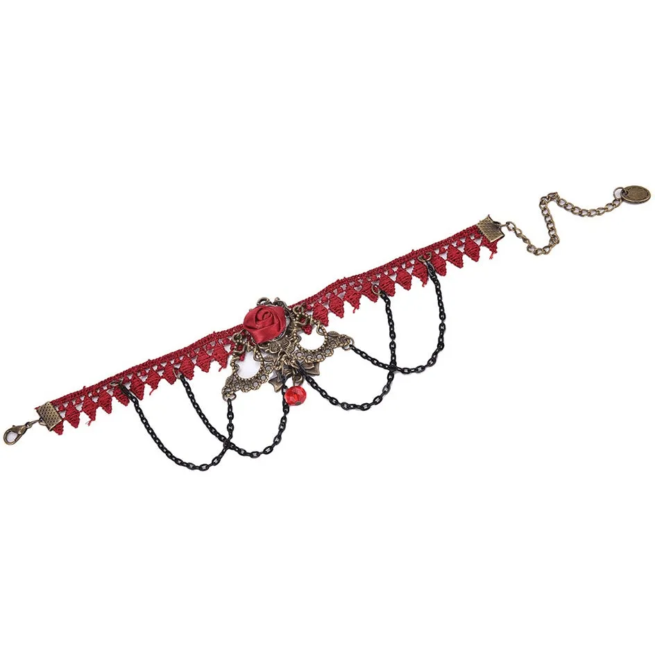 Crimson Rose Red Velvet Vintage Anklet