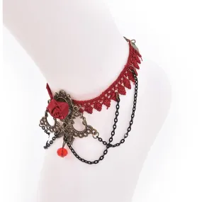 Crimson Rose Red Velvet Vintage Anklet