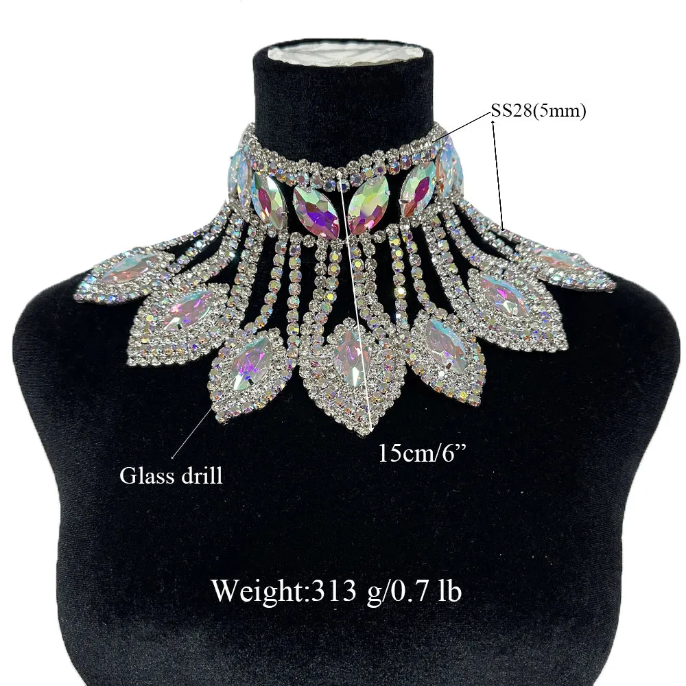 CSS28 Rhinestone Glass Exaggerated Geometric Necklace Set for Wedding Women