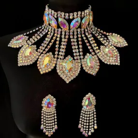 CSS28 Rhinestone Glass Exaggerated Geometric Necklace Set for Wedding Women