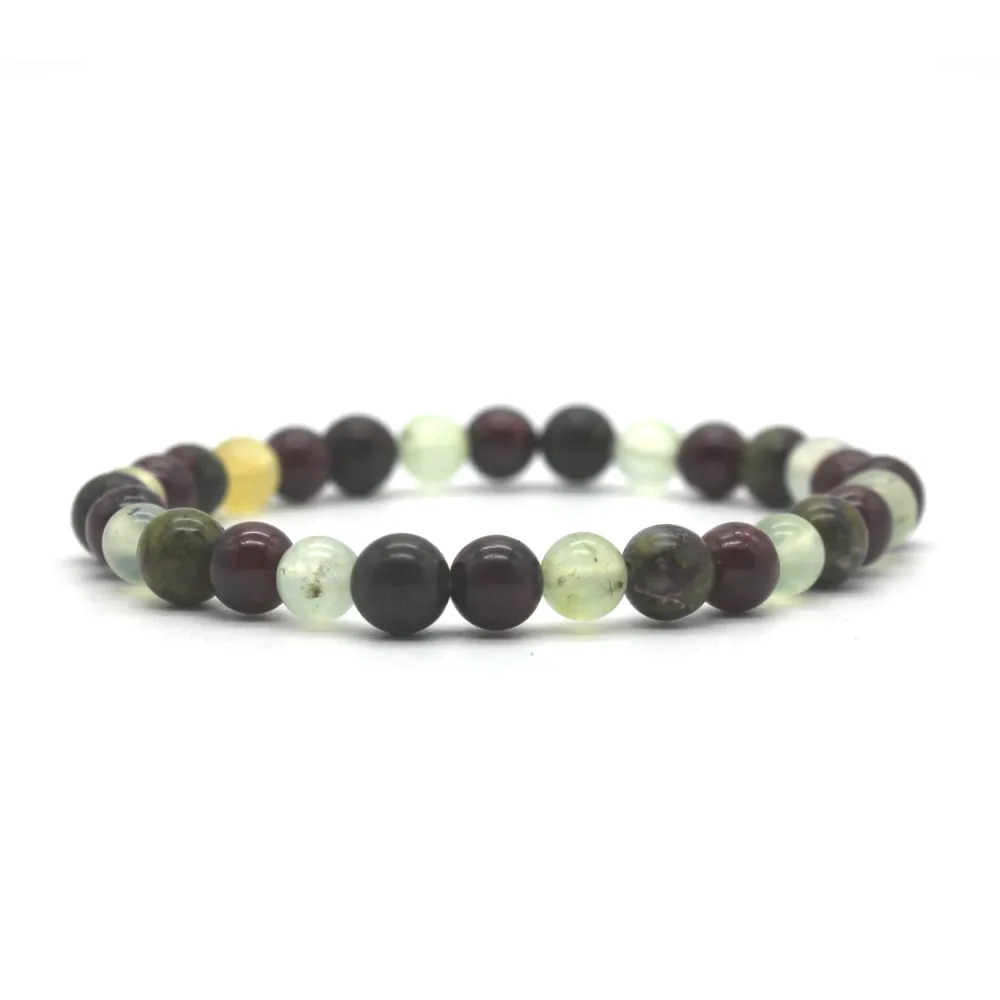 Dragon Blood Jasper, Garnet & Prenhite Stretch Bracelet - 6mm