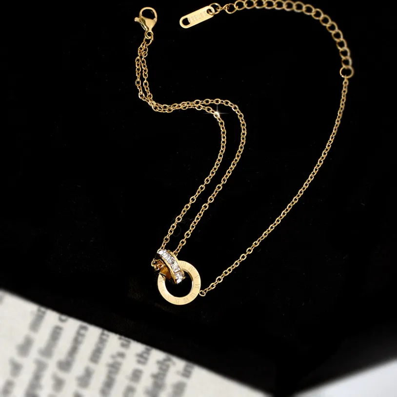 Embedded Zircon Round Roman Numerals Ankle Ornaments Charm Chain Anklet For Women