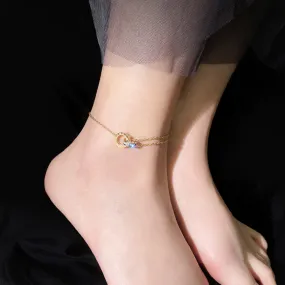 Embedded Zircon Round Roman Numerals Ankle Ornaments Charm Chain Anklet For Women