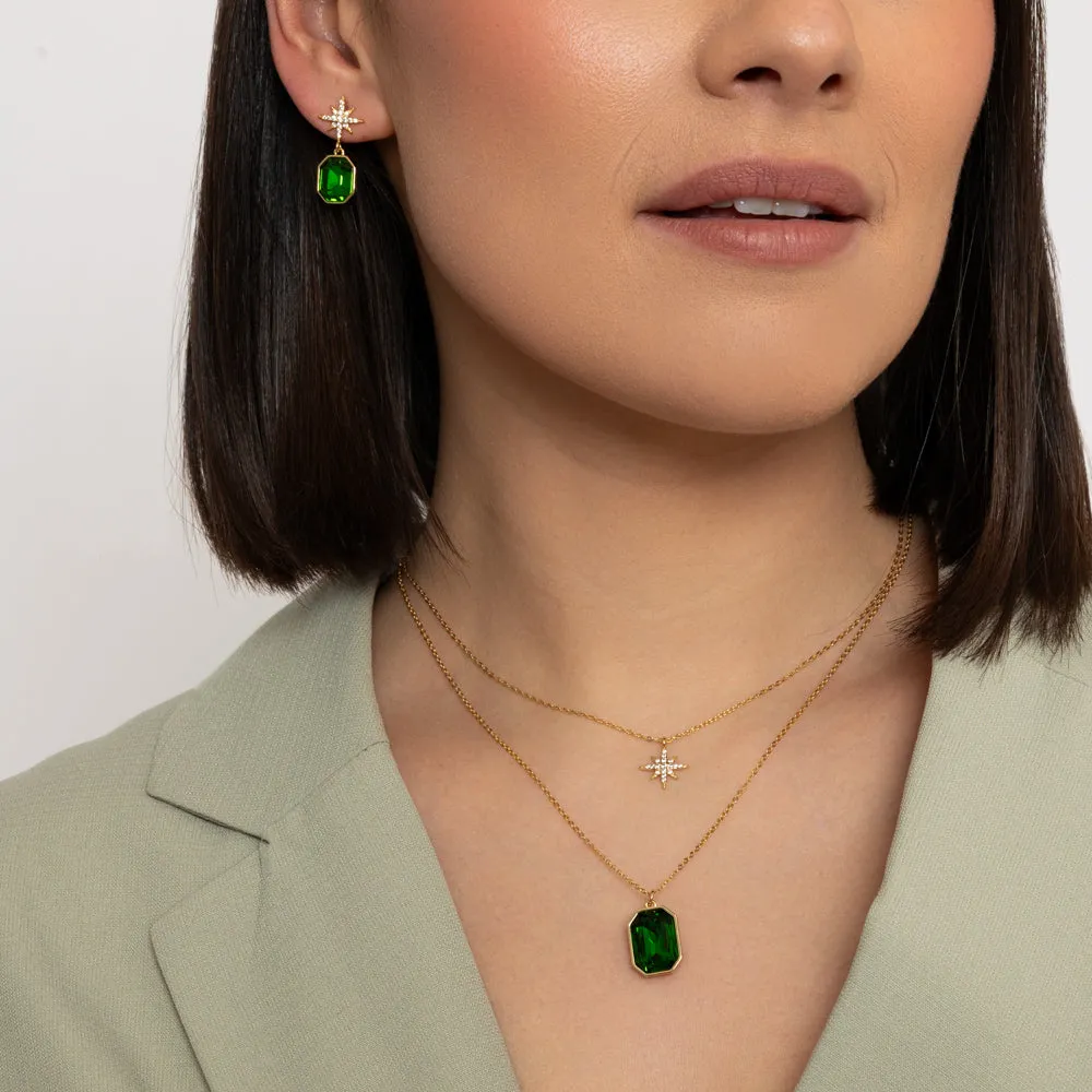 Emerald Crystal Star Earrings