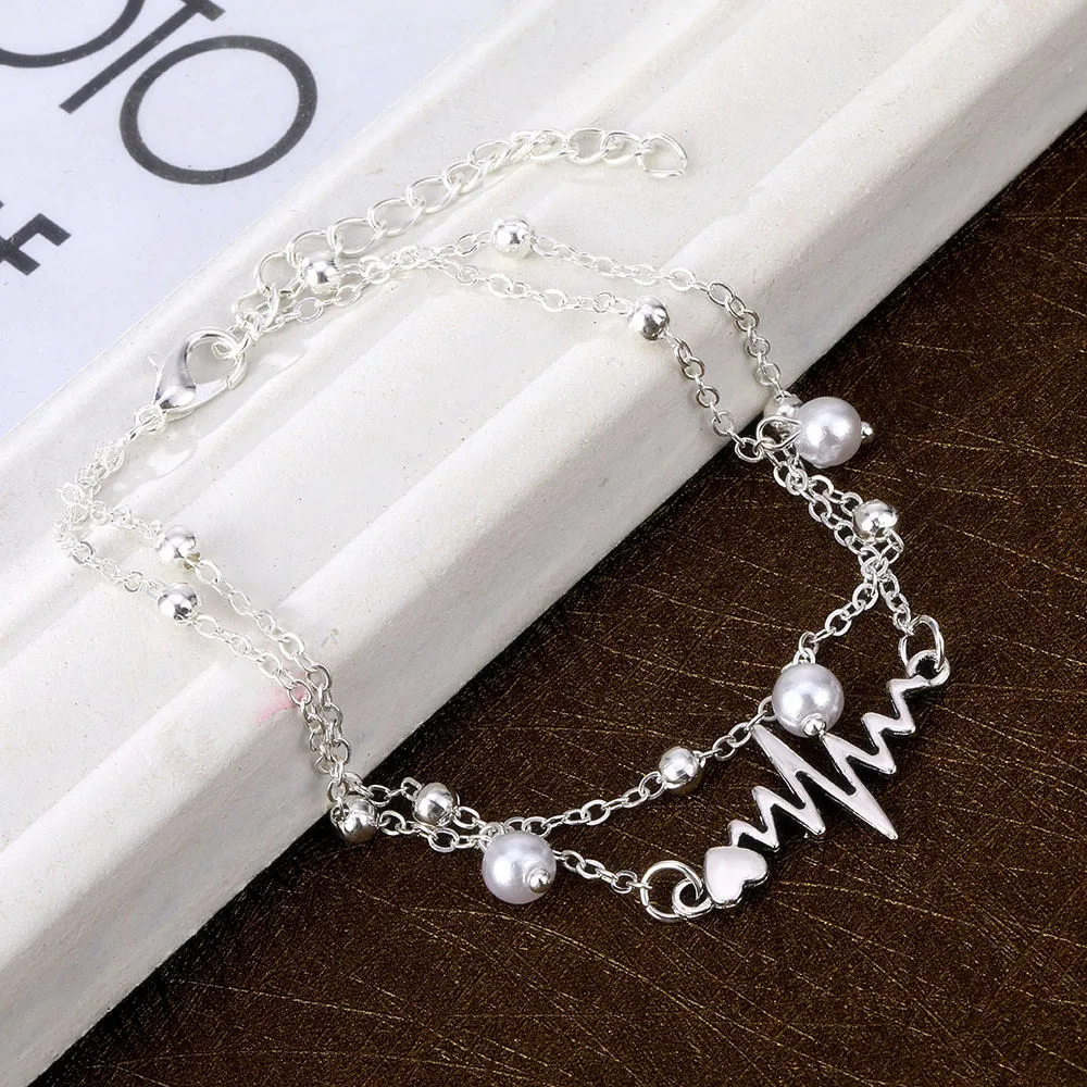 Fashion Anklets Bracelet For Ankle Female Simulation Pearl Heart Beads Anklet