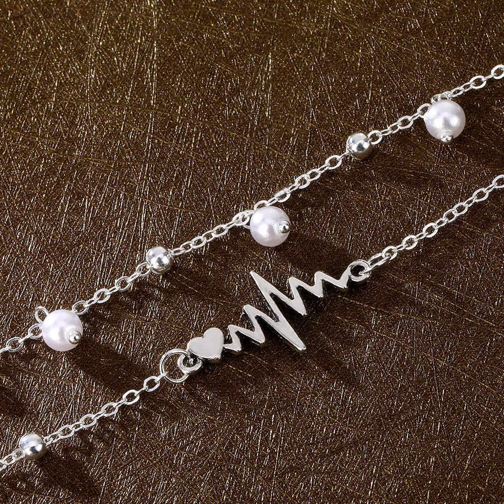 Fashion Anklets Bracelet For Ankle Female Simulation Pearl Heart Beads Anklet