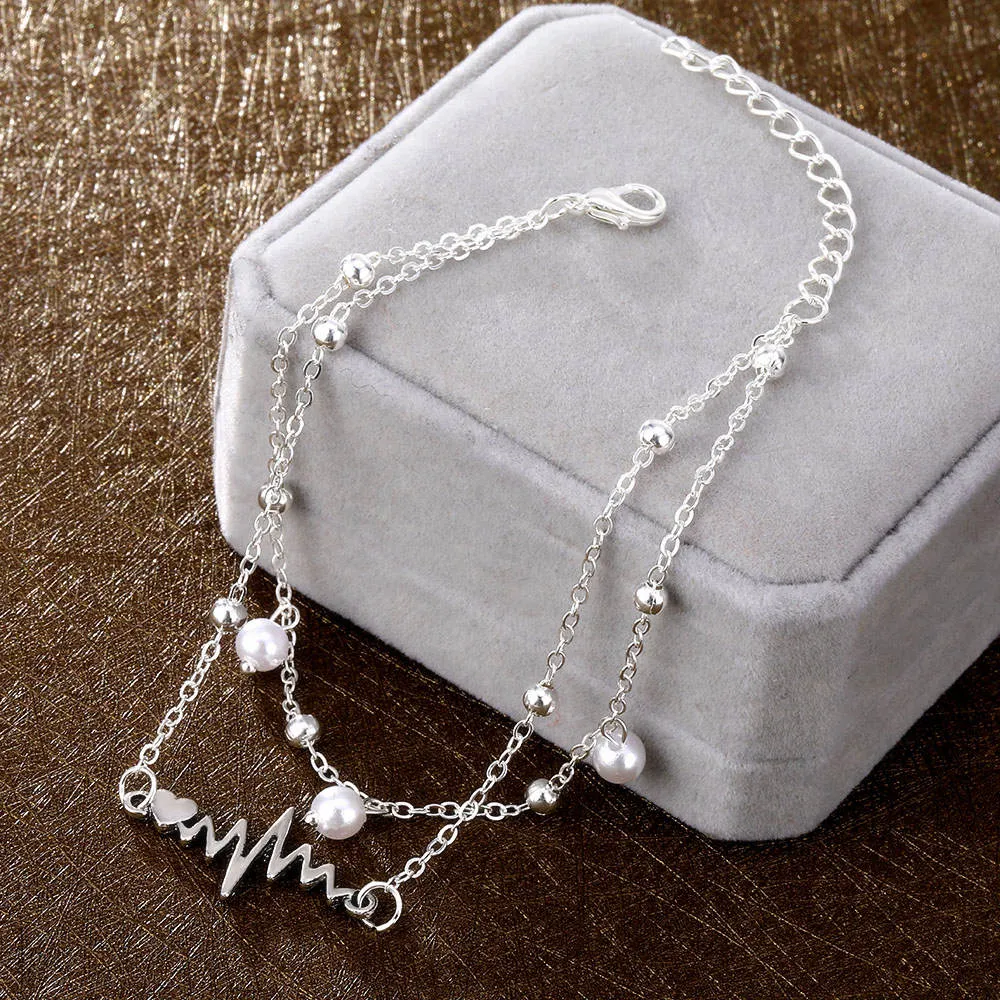 Fashion Anklets Bracelet For Ankle Female Simulation Pearl Heart Beads Anklet