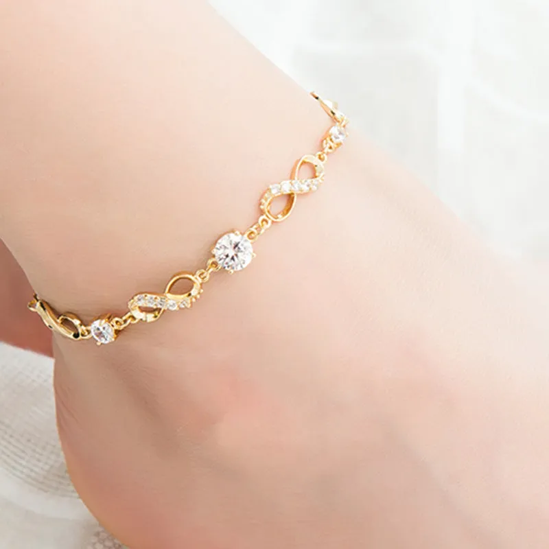 Fashion Bohemian Women Anklet Gold Leg Chain Big Rhinestone Anklets