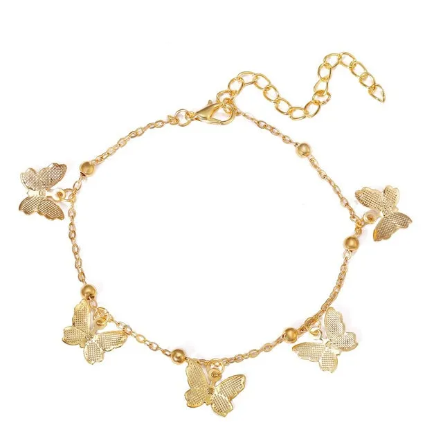 Fashion Butterfly Charms Anklets For Women Gold Silver Color Chain Ankle