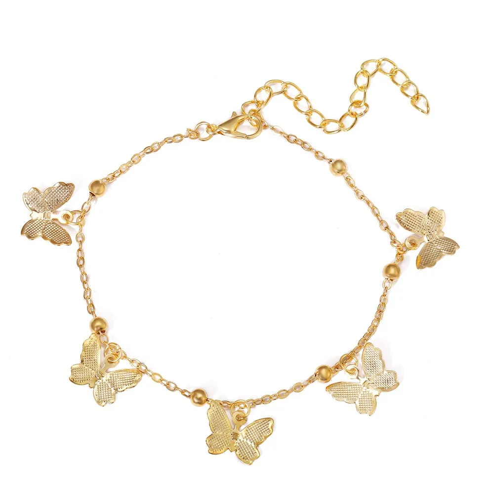 Fashion Butterfly Charms Anklets For Women Gold Silver Color Chain Ankle