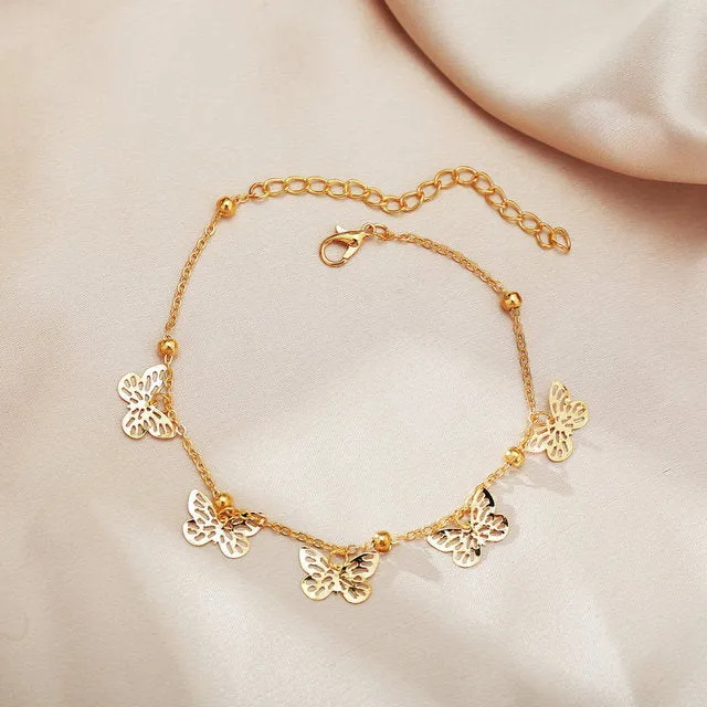 Fashion Butterfly Charms Anklets For Women Gold Silver Color Chain Ankle