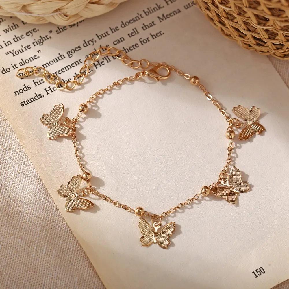 Fashion Butterfly Charms Anklets For Women Gold Silver Color Chain Ankle