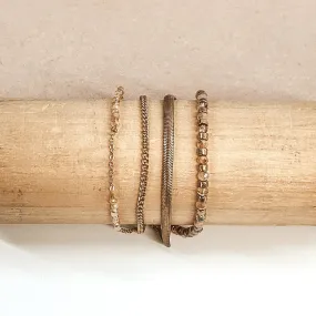Four Strand Chain and Bead Bracelet in Gold Tone