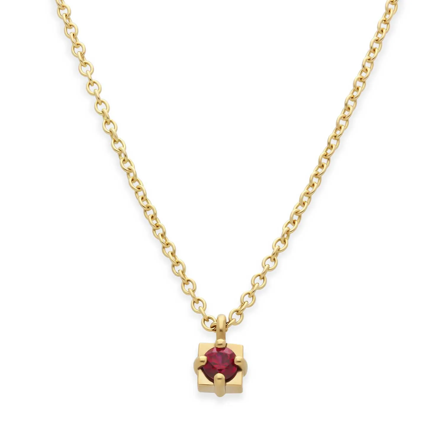 FRAME Little Claw-Set Ruby in Square Pendant Yellow Gold