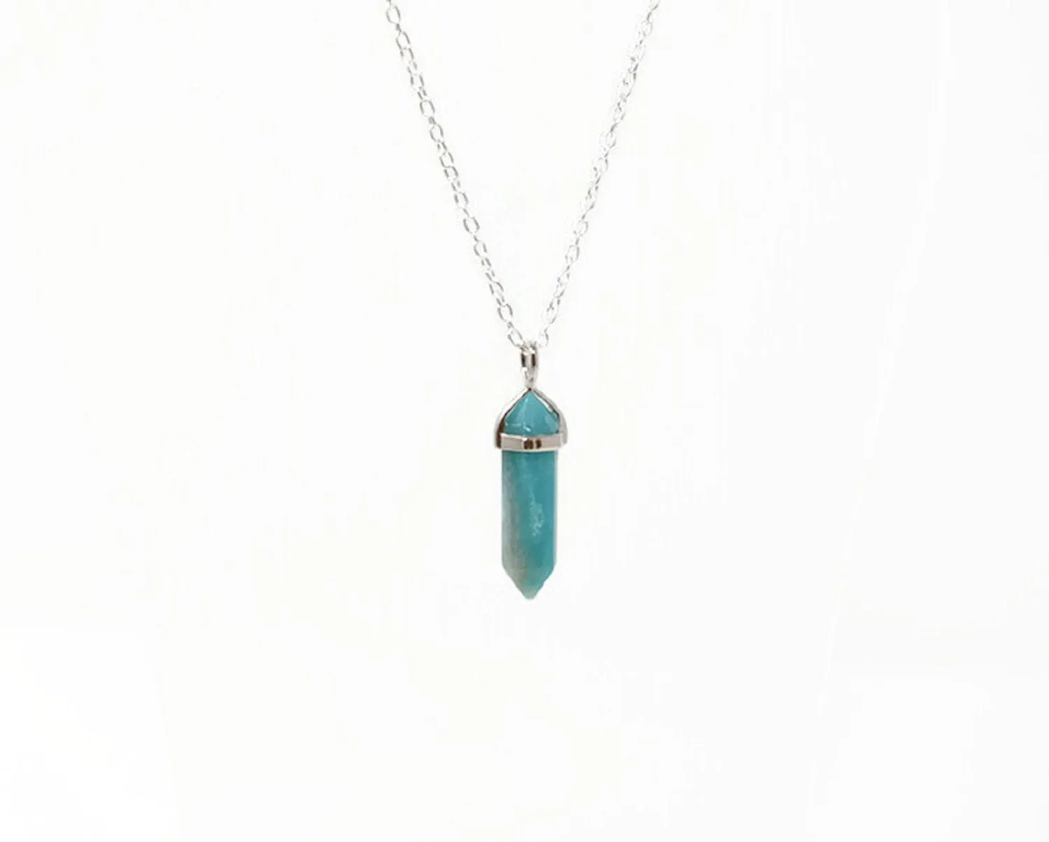 Genuine Amazonite Gemstone Point Necklace. - Choose Length.