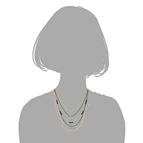 Gold Black Party Necklace Waterfall Multi-Strand Chains with Rhinestones Crystal Beads Circle Charms