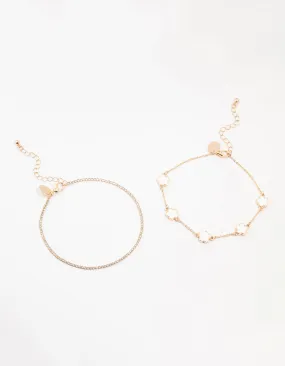 Gold Clover & Cup Chain Anklets 2-Pack