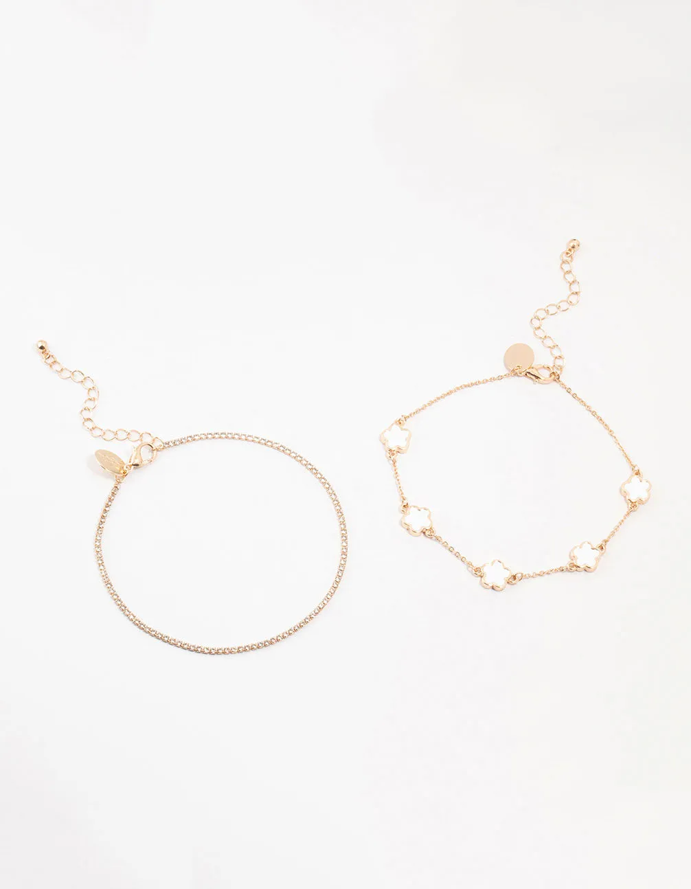 Gold Clover & Cup Chain Anklets 2-Pack