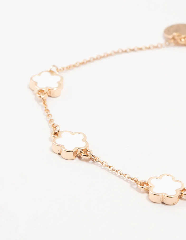 Gold Clover & Cup Chain Anklets 2-Pack