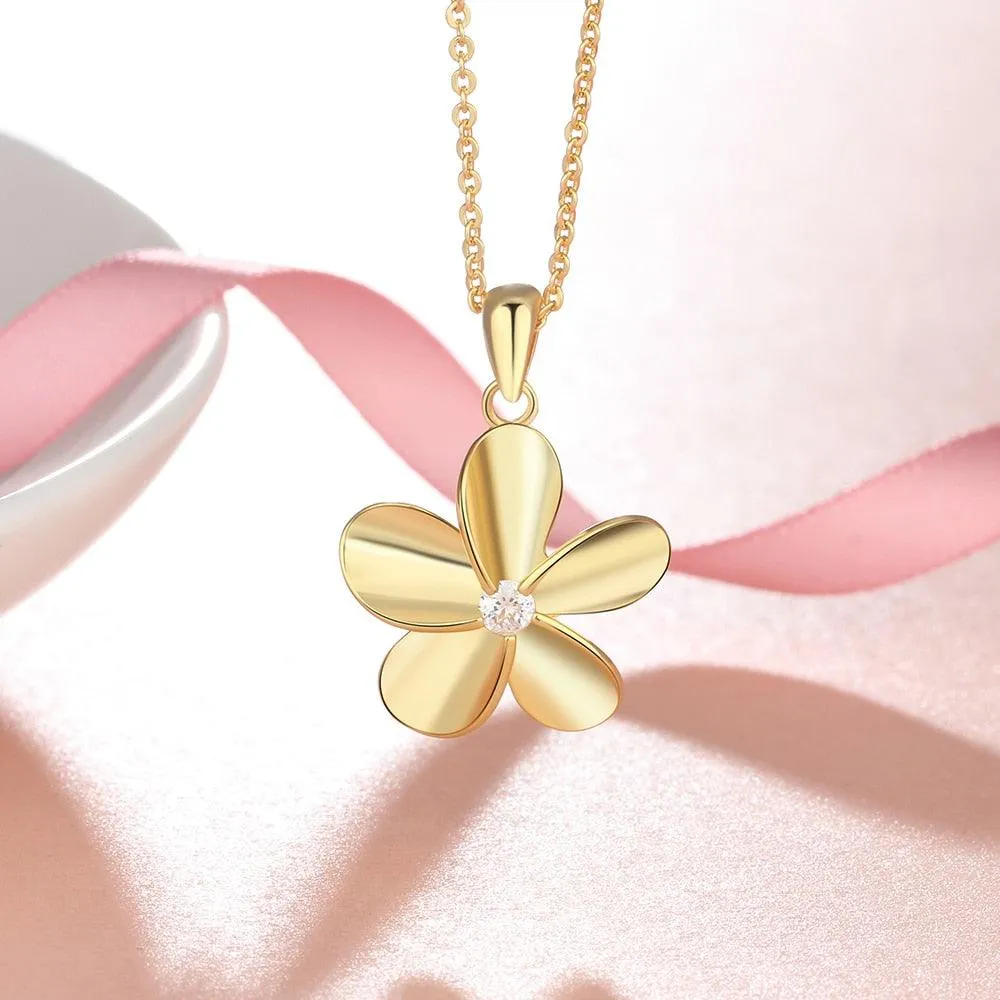Gold Color Flower Pendant Necklace for Women with Zirconia