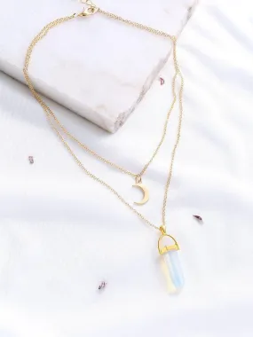 Gold Crystal And Crescent Pendant Layered Necklace