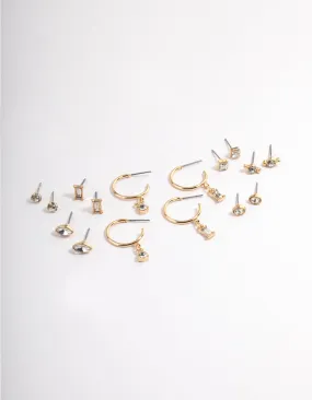 Gold Mixed Stone Stud & Hoop Earrings 8-Pack