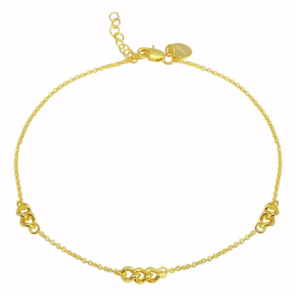 Gold Plated 925 Sterling Silver 3 Link Anklets - DIA00006GP