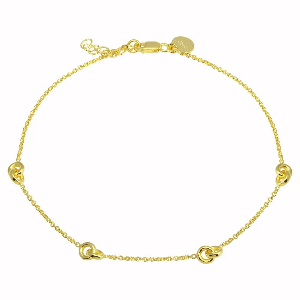 Gold Plated 925 Sterling Silver Knotted Anklets - DIA00005GP