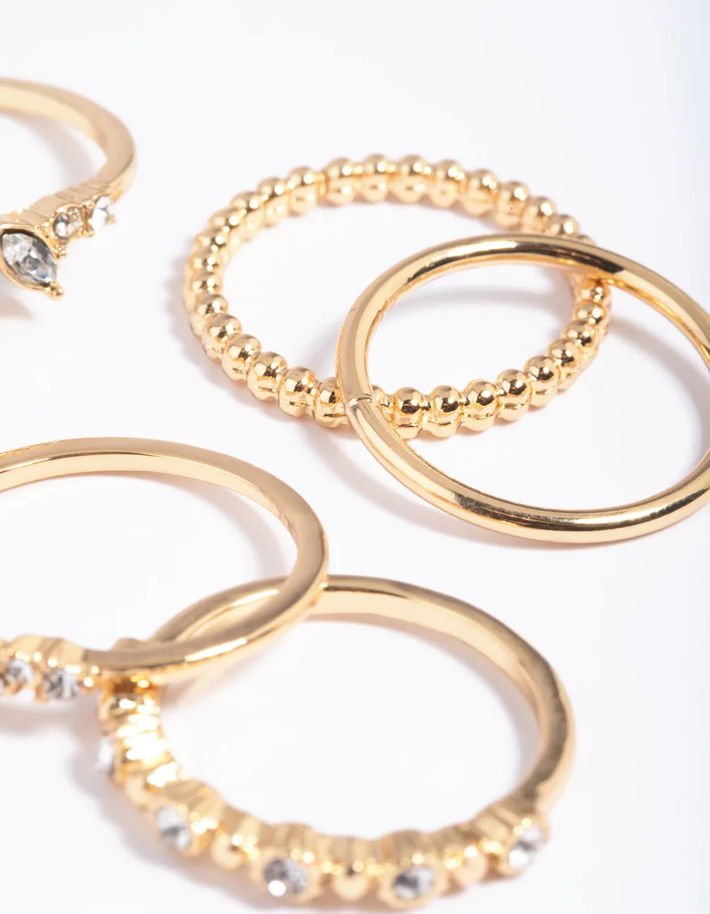 Gold Plated Diamante Pretty Ring Stack 5-Pack