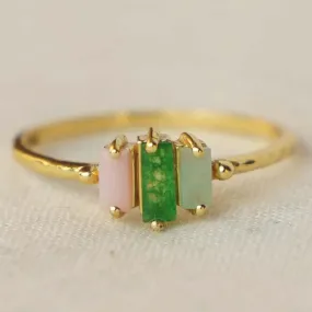 Gold Plated Ring Semi-Precious Stones Green/Pink