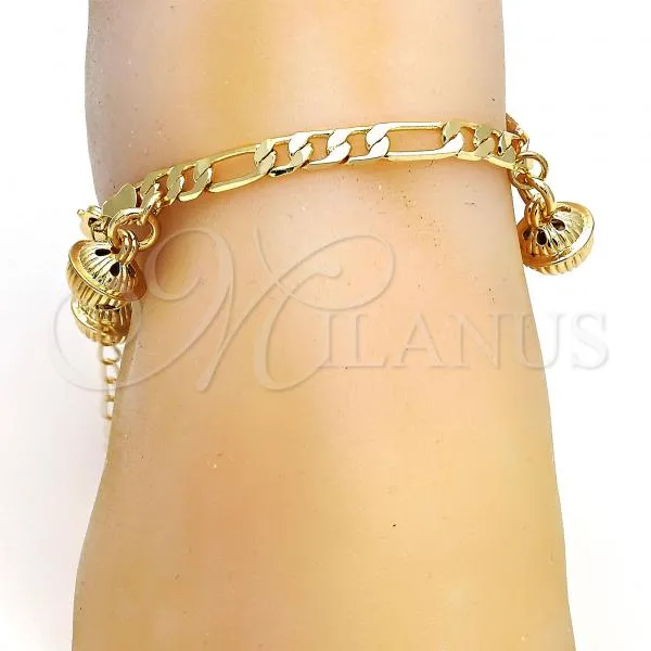 Gold Tone Charm Anklet , Rattle Charm Design, Polished, Golden Finish, 03.63.1780.10.GT