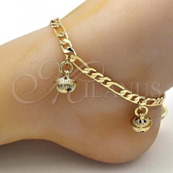 Gold Tone Charm Anklet , Rattle Charm Design, Polished, Golden Finish, 03.63.1780.10.GT