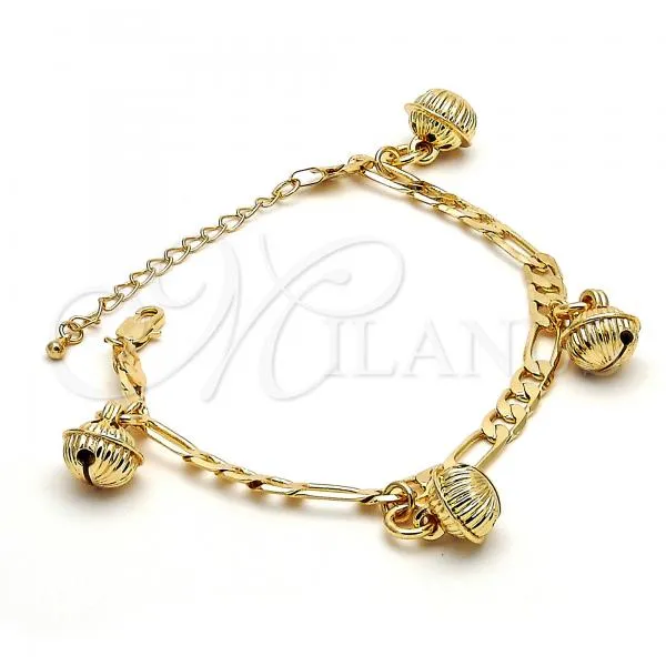 Gold Tone Charm Anklet , Rattle Charm Design, Polished, Golden Finish, 03.63.1780.10.GT