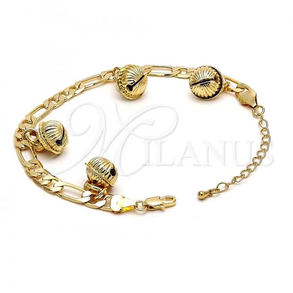 Gold Tone Charm Anklet , Rattle Charm Design, Polished, Golden Finish, 03.63.1780.10.GT