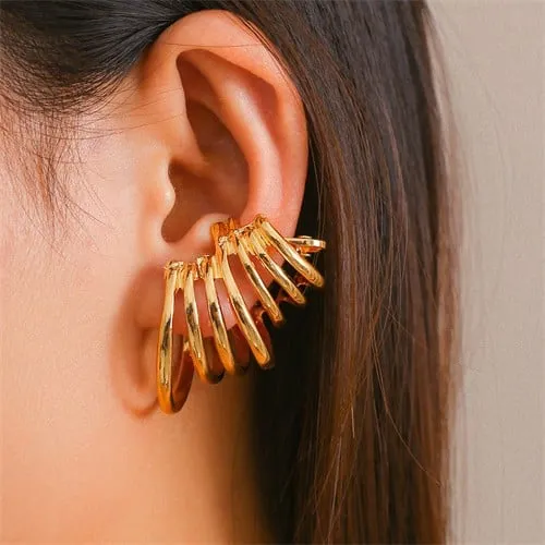 Golden Cascade: Layered Hoop Ear Cuff Earrings
