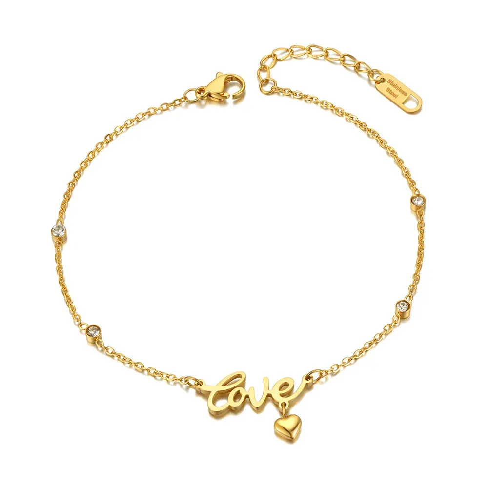 Goth Love Heart Charm Anklets For Women Girls