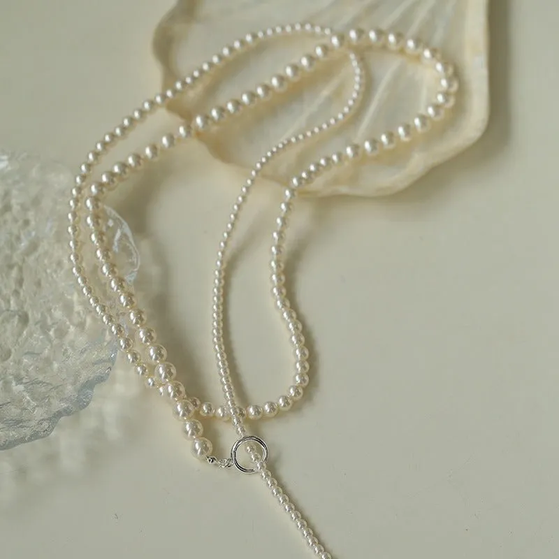 Gradient Pearl Long OT Clasp Necklace Sweater Necklace