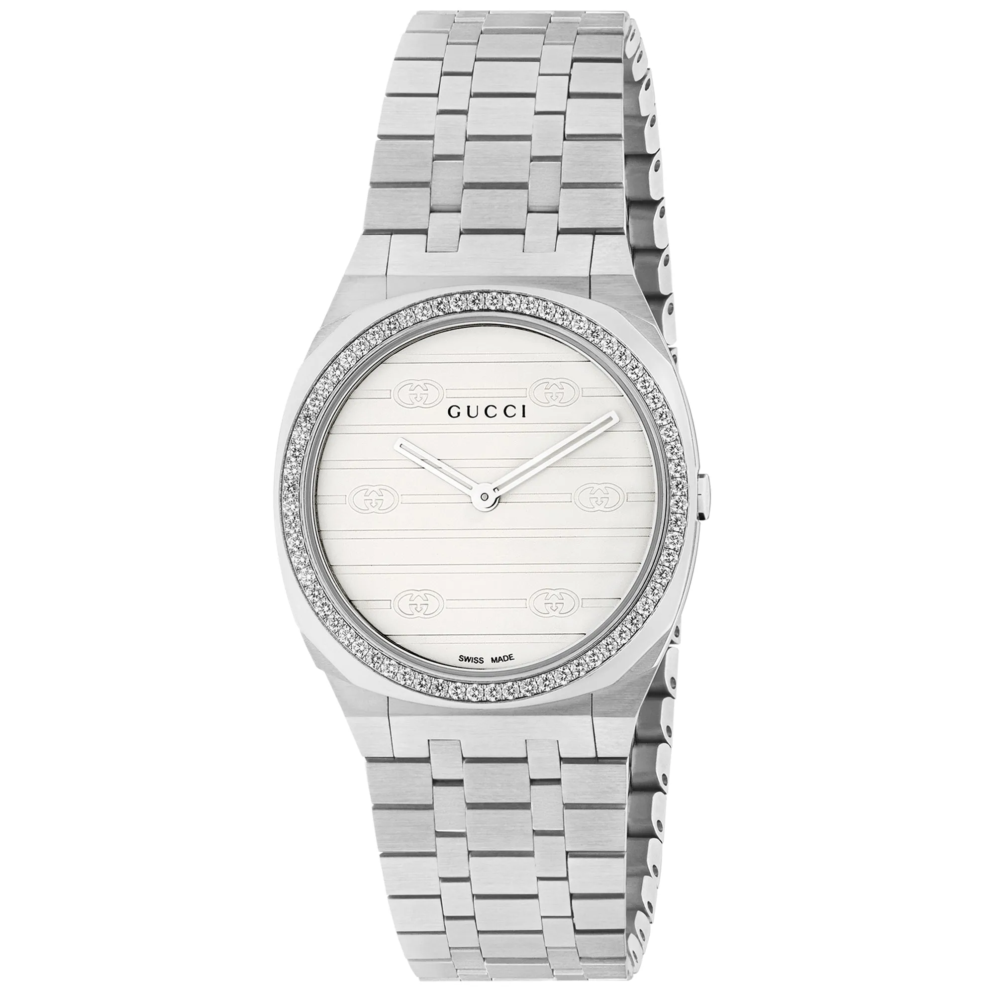 Gucci 25H Diamond Bezel and Stainless Steel Bracelet Watch | 30mm | YA163503