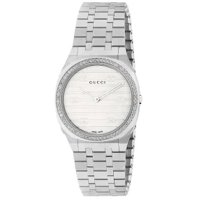 Gucci 25H Diamond Bezel and Stainless Steel Bracelet Watch | 30mm | YA163503