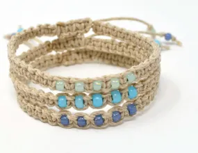 Hemp Macrame Bracelets Set - Stack of Bracelets. Blue Bracelet Set. Beach Holiday Jewellery. Stacking Bracelets