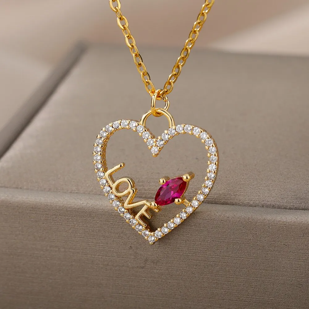 Hollow Out Peral Heart Necklace For Mother Kids Stainless Steel Chain
