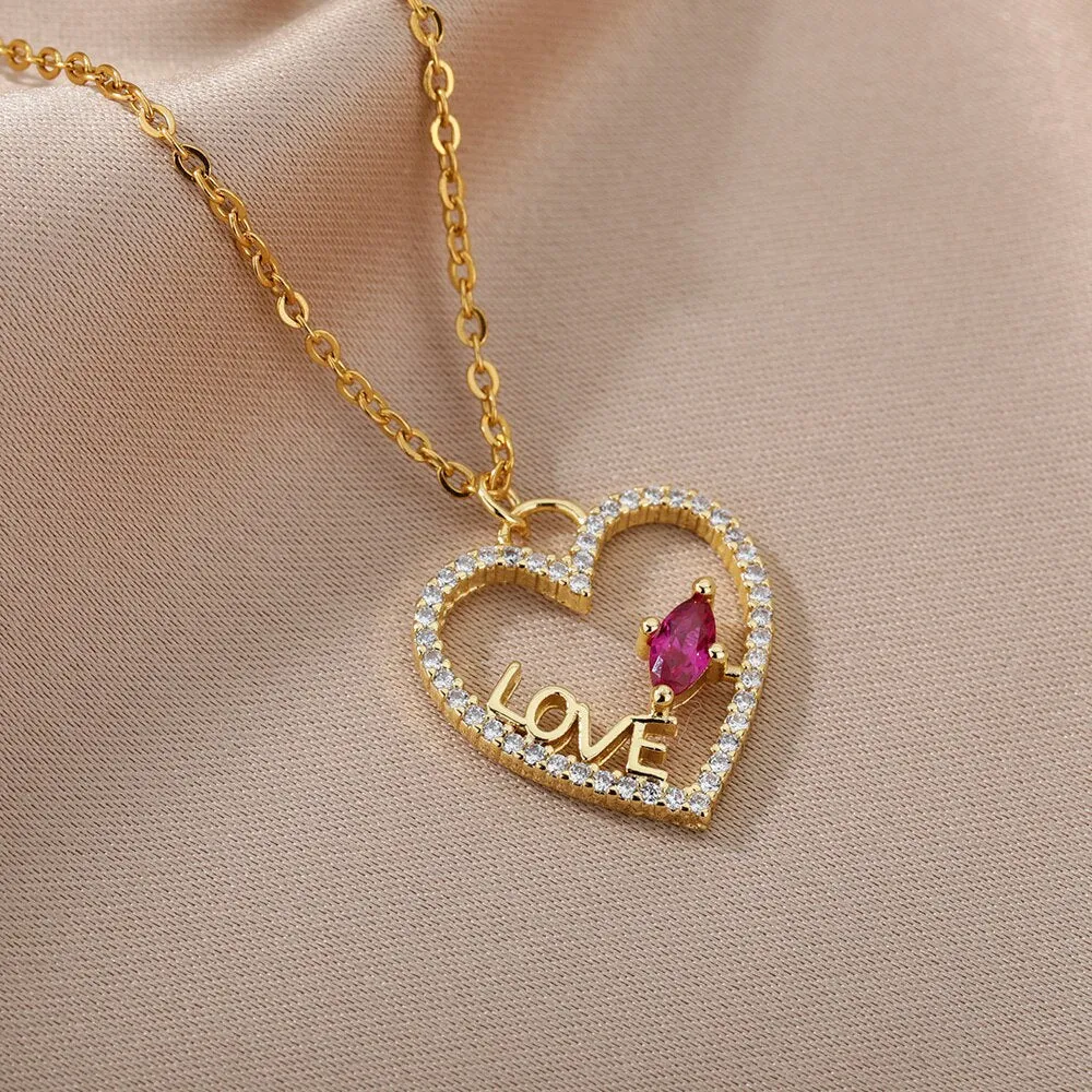 Hollow Out Peral Heart Necklace For Mother Kids Stainless Steel Chain