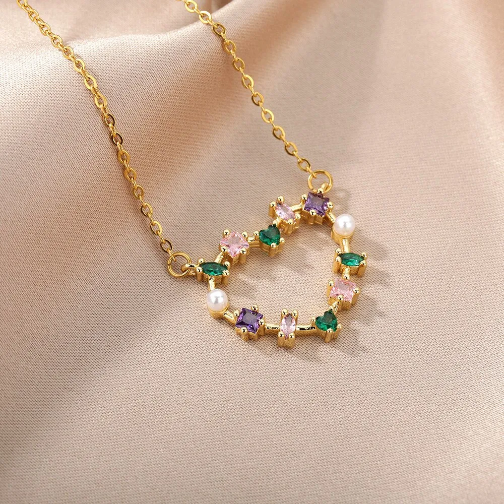 Hollow Out Peral Heart Necklace For Mother Kids Stainless Steel Chain