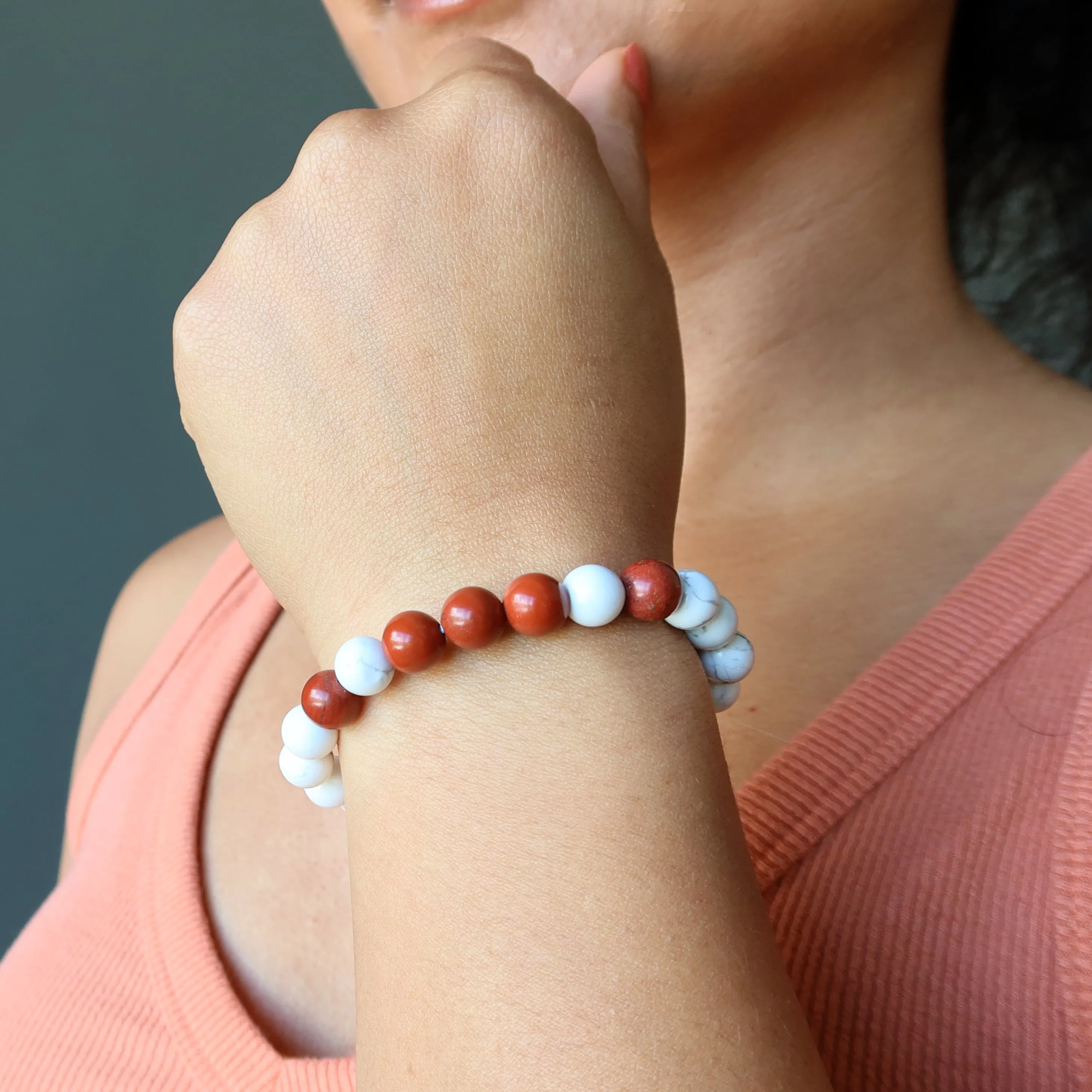 Howlite Red Jasper Bracelet Zesty Wild World Travel Crystals