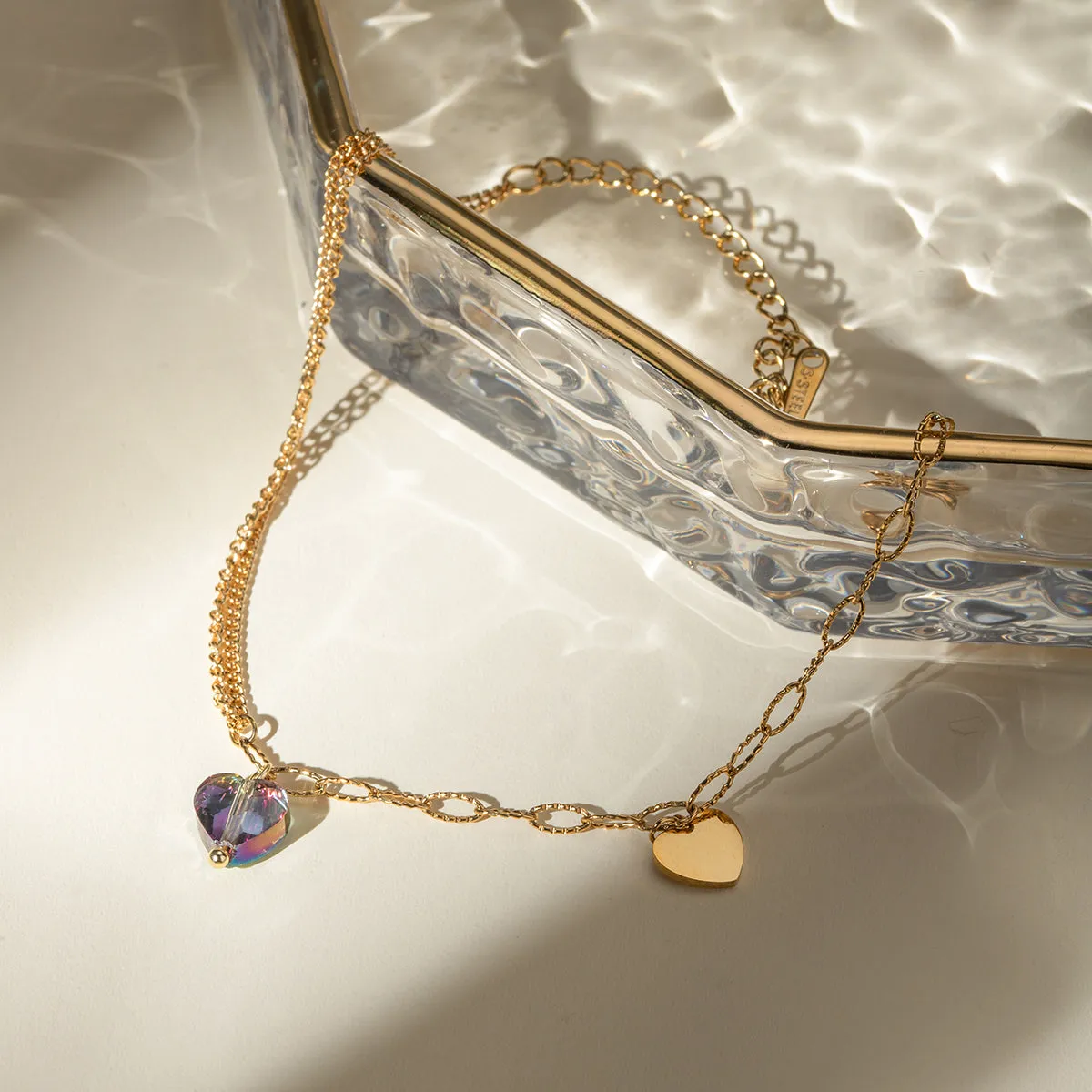 Kesley Stainless Steel Synthetic Crystal Heart Anklet Bracelet
