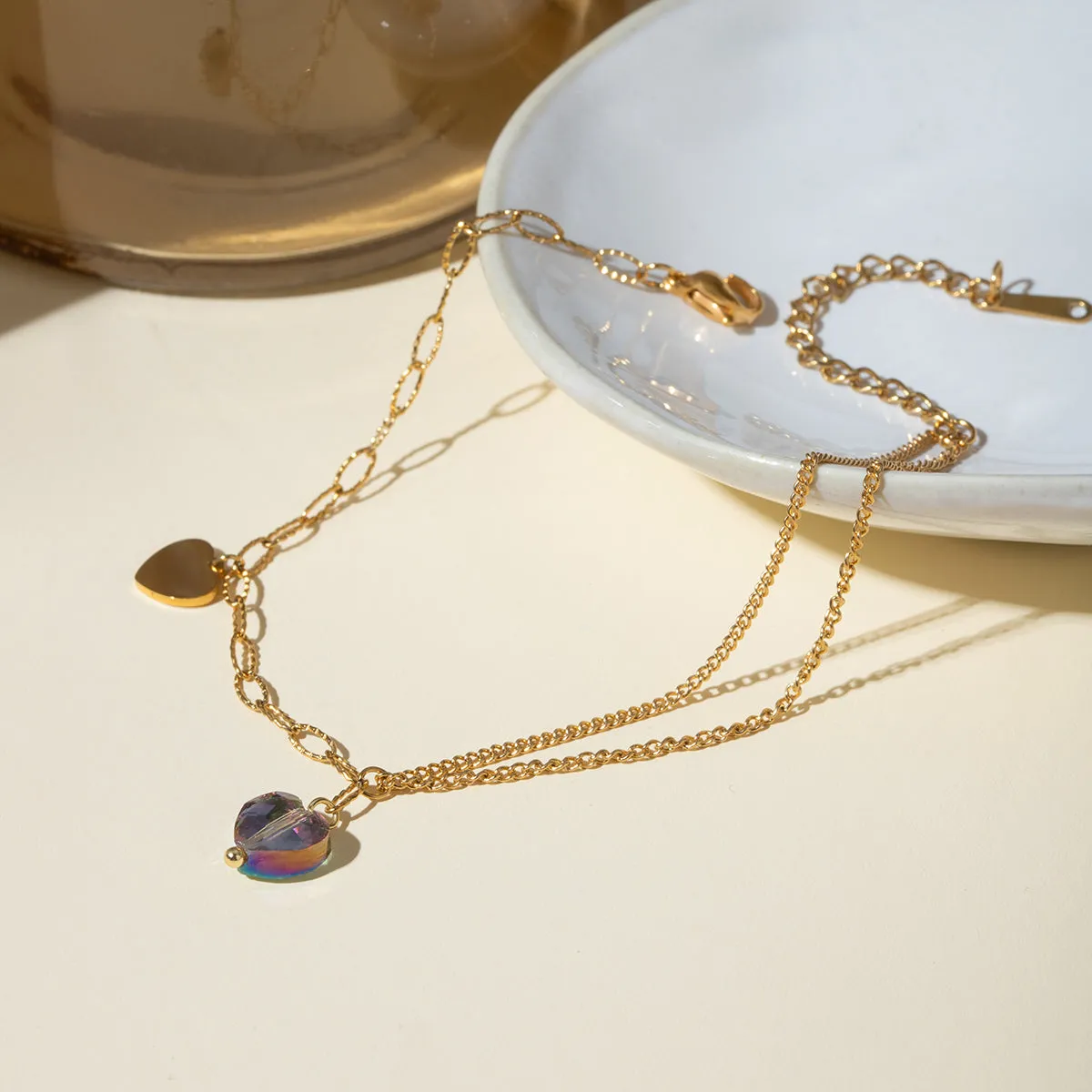 Kesley Stainless Steel Synthetic Crystal Heart Anklet Bracelet